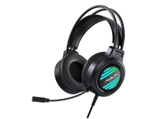 AULA S606 headset esports game RGB cold light effect noise reduction microphone floating head beam USB wired - Black